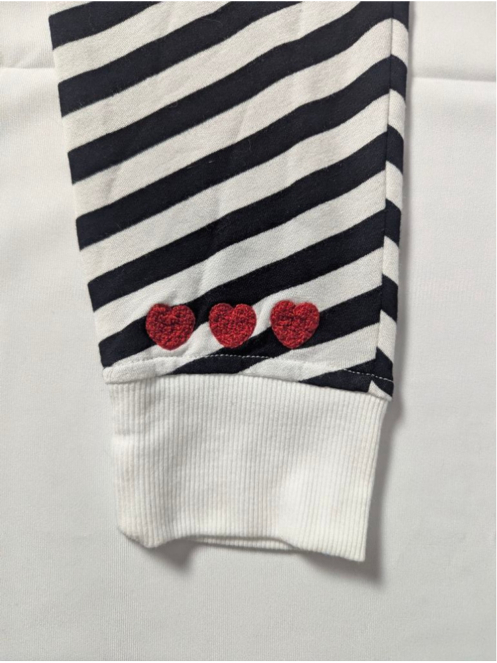 Jane + Delancey Striped Pullover Top Black White Red Heart Detail Size Large - Picture 4 of 4